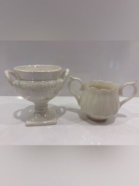 Vintage Japanese  creamer & iridescent lustreware pedestal vase lot- Japan